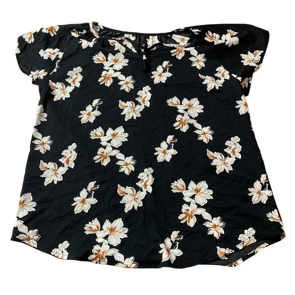 Black Floral Short Sleeve Blouse - Size Medium